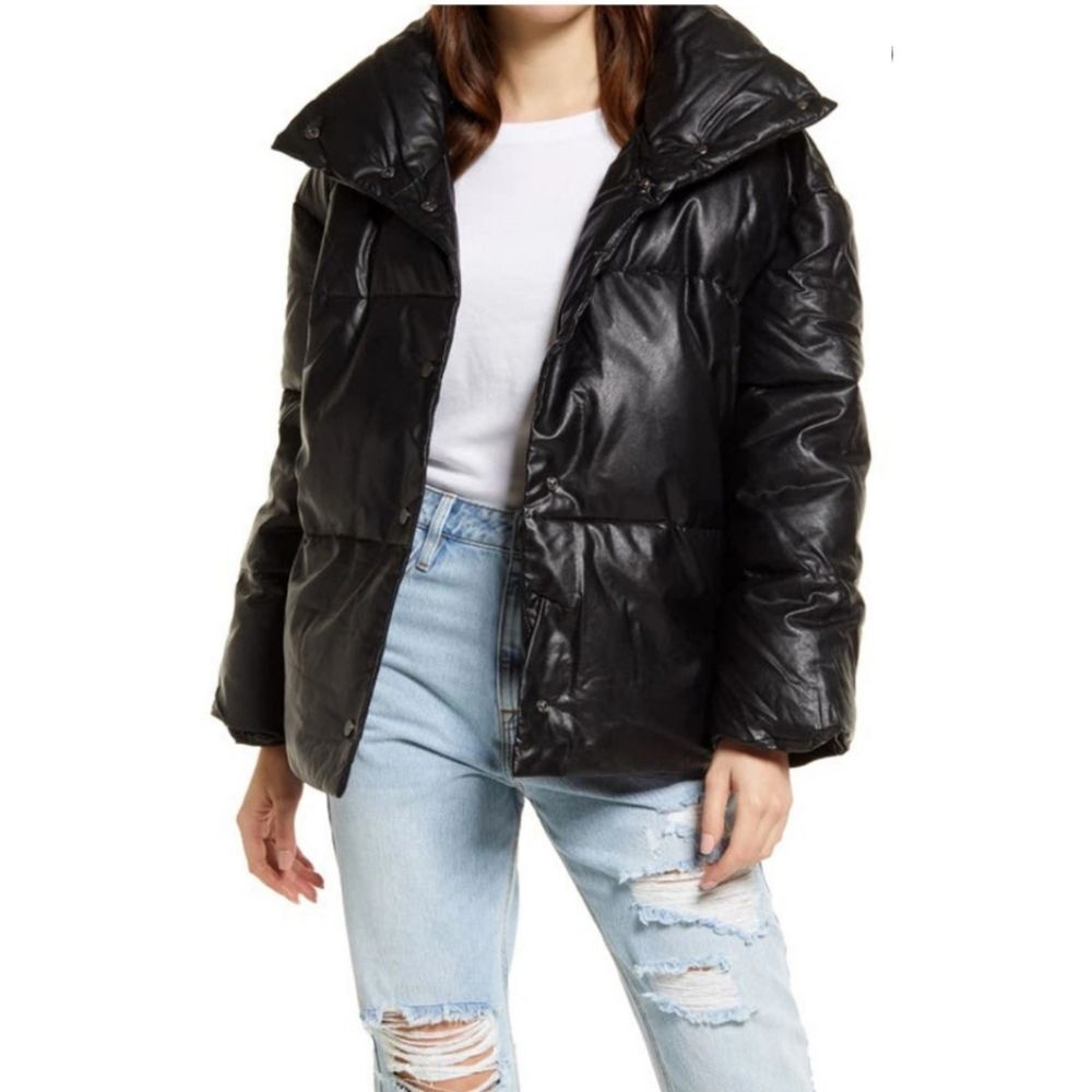 Vigoss Women's Black Faux Leather Puffer Jacket Coat Size Medium